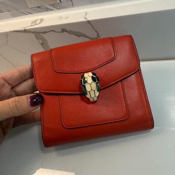 Bvlgari Serpenti Forever Tri-fold Wallet, Leather, Women's, Red - Picture 1 of 10